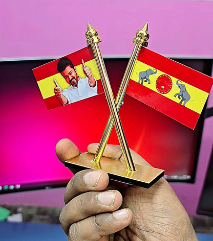 VIJAY TVK FLAG TVK STORE Car Dashboard full brass flag Double Sided Wind Car Dashboard Auto Office  Flag